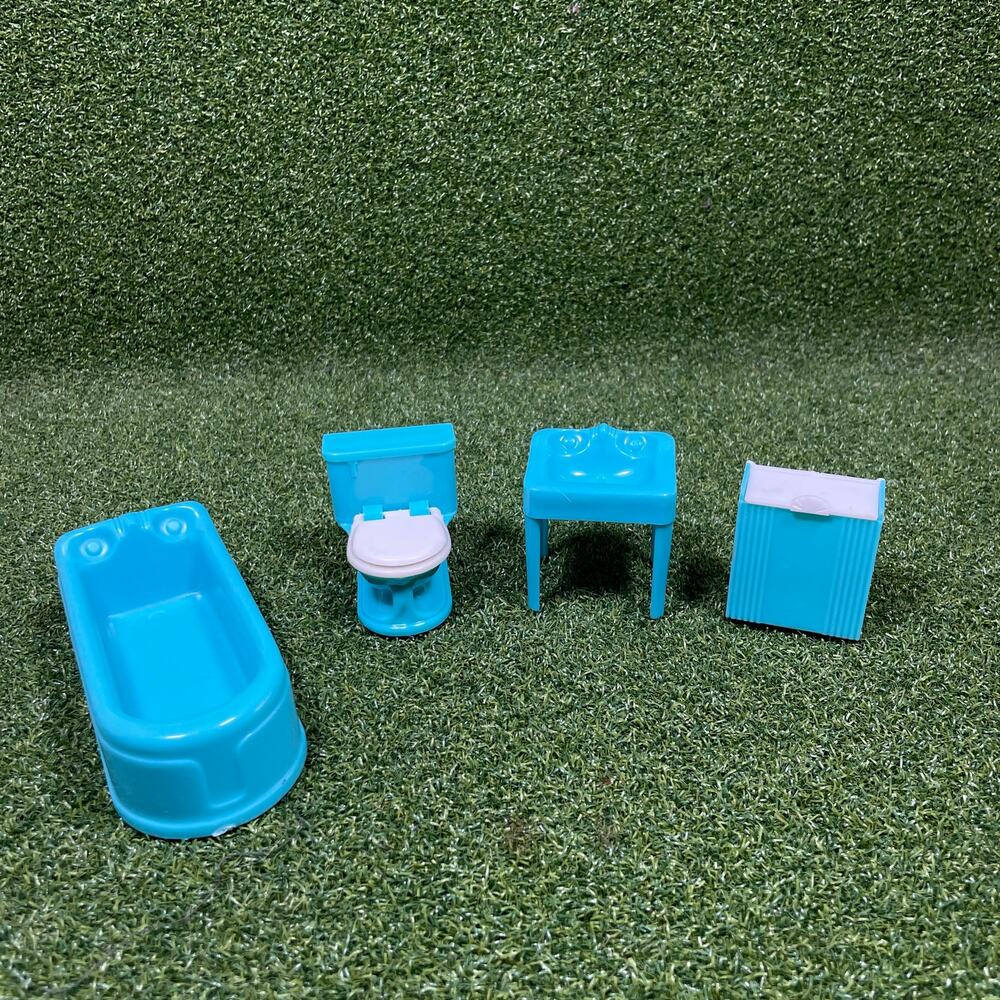 Vintage Plasco Toy Company Blue Plastic Miniature Dollhouse Bathroom Set